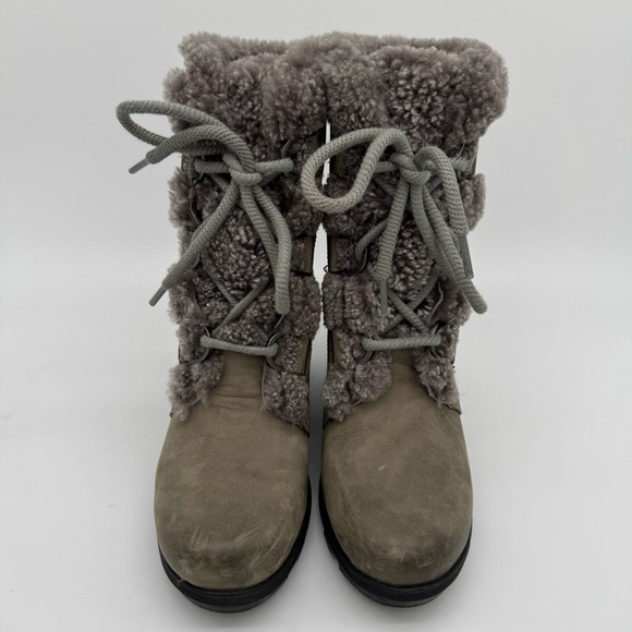 Sorel Joan of Arctic Wedge Boots Leather Olive/Gray Size 7 - Picture 3 of 11